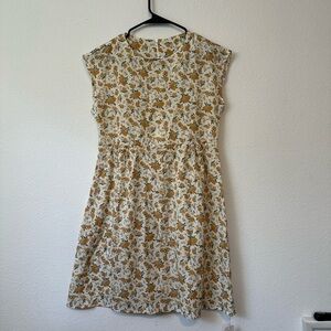 Floral Midi Dress in Cream and Brown